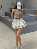 Waist Pleated Mini Skirt Women Double Layer White A-line Skirt with Shorts Y2k Clothes Korean Fashion Goth Harajuku