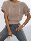 Zingj New Twisted Rope Flounce Short Sleeve Round Collar Knit Sweater Women Top-Outfit