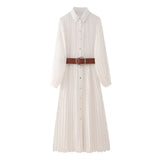 New Spring Dress With Belt Pleats