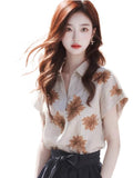 Polo Collar Short-Sleeved Shirt Lady Design Sense Of Niche Summer Alone Special Loose Thin