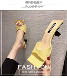 ZAR 2021 Summer New Yellow Fashion Square Toe High Heels Sexy Outer Wear Stiletto Muller Sandals And Slippers Women Luxury