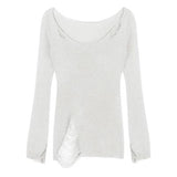 Korean Style Long-sleeved Ripped Thin Knitted Sunscreen Blouse T-shirt Tops With Small Tube Top Fashion Women's