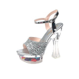 Zingj Summer Style With Flower Sequins With Ultra High Heel Transparent Bottom Crystal Thick Heel Women's Singles Shoes Sandal Wedding Bridesmaid