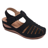 Women's Sandals Large Size Hollowed-Out Slope Heels Round Head Non-Skid Women's