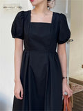 Women Elegant Fashion Puff-Sleeve Midi Dresses Lady One Piece Vintage Female Party Clothes