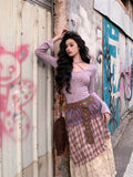 Hot Girl Suit Women's Winter Neck Halter Top Plaid Patchwork Irregular Skirt Belt Three-piece Set Fashion Female