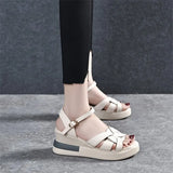 Women's Slope Heels Cross-Woven Buckle Fashion Loose Cake Sandals Inside The Height Heel Casual Large-Size