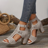 Zingj Thick Heel Fish Mouth Hollow Out After Hollow Out Fashion Outside Banquet Hook Buckle After Zipper Fashion High Heel Thick Heel