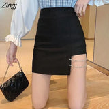Skirts Women Side-slit Crystal-chain Korean Style Slim Trendy Elegant Patchwork Female Bottom Summer Popular Chic