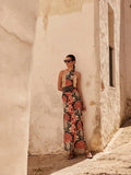 Printed Halter Tassel Slim Women's Robes Elegant Backless Sleeveless Maxi Dress 2024 Summer Ladies Party Evening
