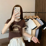 Zingj Summer New Sweet Hottie Girl Bump Color Round Collar Short Style On The Clothes Design Sense Shows Thin Students Short-Sleeved T-Shirt