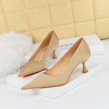 Zingj Korean Version Of Spring And Autumn Fashion Simple Versatile High-Heeled Shoes Wine Glass With High Heel Shallow Pointed Silk Satin Single