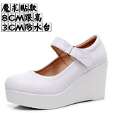 8CM High Heel Heel Leather Shoes 3CM Thick Waterproof Table Comfortable Loose Cake Shoes Round Head Light Magic Stick Single Shoes