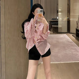 Blouses for Women Fashion 2024 Regular Fit Women's Chiffon Button Down Shirt with Casual Striped Design for