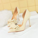 Zingj Korean Version Of Fashion Sweet High-Heeled Shoes Super High Heel Shallow Mouth Tip Head Side Hollow Bow Single