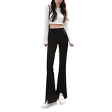 Zingj Suit Bell Bottom Pants Children 2024 Autumn New High Waist Show Thin Feeling Pants Slit Casual Micro Pants-Outfit