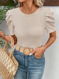 And Summer New Dress-Up Round Collar Bubble Short-Sleeved T-Shirt Blouse
