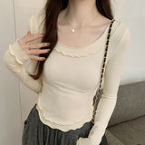 U-Collar Long-Sleeved T-Shirt Women's New Autumn Design Style Underneath A Slim And Slim