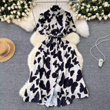Zingj Familiar Style Minority Women's Dress 2024 Summer New Design Sensitive Wood Ear Waist Printing Elegant Long