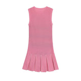Women's Clothing 2025 Summer New College Wind Age Reduction Wide Fold Knitted Mini Dress