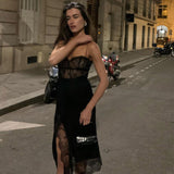 Sexy Little Sling Lace Spliced Split Dress Female Heart Pure Desire Wave Lead Fairy
