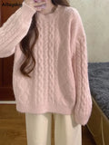 Pullovers Women Loose Sweet Winter Cozy Girlish Harajuku Korean Style Knitwear Ulzzang Simple Feminino O-neck Sweaters