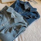 Style Ruffle Denim Blouse Women Casual Loose Long Sleeve Jean Shirt Female Elegant Plus Size 4XL Spring Blue Denim