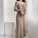 Zingj Hepburn Style Advanced Sexy Shoulder Black Long-Sleeved Knitted Dress Women's Autumn Temperament Slim