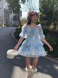 Kawaii Clothing Lolita Mini Dress Female Summer Dresses Women 2022 Beach Puff Sleeve Elegant One Piece Dress Korean