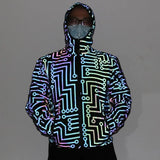 Autumn And Winter New Bird's Nest Pattern Color Reflective Jacket Men's Plus-Size Casual Hooded Jacket-Outfit