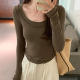 U-Collar Long-Sleeved T-Shirt Women's New Autumn Design Style Underneath A Slim And Slim