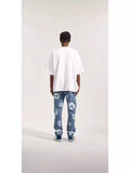 High Street Printing Wash Straight Street Clothing Slim Jeans Mid-Waist Casual Fashion