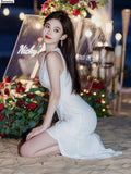 Women Fashion Elegant Evening Party White Dress Female Fashion Prom Wedding ClothingVestidos