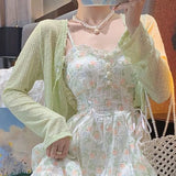 Zingj / Large Size Female Autumn Fat Mm Gentle Wind Embroidery Floral Strap Closed Waist Sling Dress Two Suits 200 Jin-Outfit