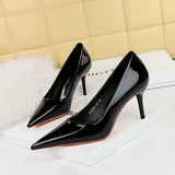 Zingj Simple Patent Leather Heels Women's Shoes With Shallow Pointed Versatile Commuter High