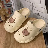 Slippers for Beach DIY Hole Shoes Cartoon Bear Women's Shoes Antislip Soft Cloud Sole Holiday Female Flipflop