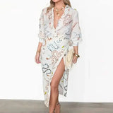 New Women's Temperament Elegant Snake Print Shirt Long Sleeve Open Skirt Loose