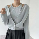Zingj Retro Lazy Loose Knitted Cardigan Women's Autumn New Minority Foreign Style Sweater Harness Vest Two-Piece