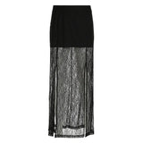 Zingj Pure Desire Wind Lace Stitching Perspective Skirt Female New High Waist Show Thin Slit A Word Swing