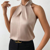 New Summer Women's Satin Neck-Hanging Sleeveless Vest Satin Imitation Silk Blouse From
