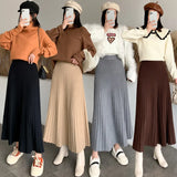 Zingj And Winter College Style High Waist Pleated Knitted Skirt Medium-Long Style Full-Length Bag Buttocks Korean Version Show Thin And Large A-Shaped