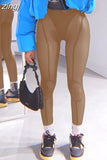 Bright Line Decoration Leggings Mesh See Through High Waist Pants Women Fashion Streetwear Casual Sport Y2K