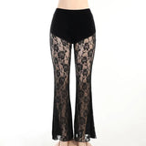 Dark Wind Lace Perspective Casual Trousers Spring Women's Wear Ins Sexy Slim Straight
