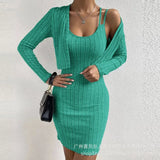 Zingj Women's Long Sleeve Cardigan Halter Tight Skirt 2 Sets LZR17322 (Pay