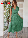 Women's Dresses Pink Dress Women Outfits Elegant Puff Sleeve Floral Dress Sexy V Neck Summer Dress Women