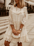Dress Women Summer Mini A-Line White Dress Ladies Boho A-Line Beach Elegant Dress Fashion Hollow Loose Vestido De
