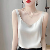 New Women's Suspender Silk Vest Bottoming Shirt Temperament All-Match Solid Color Outer Wear Wide Shoulder Strap