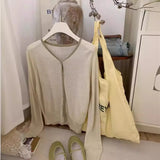 Gentle Little Gold Bean Buckle Hit Color V-Collar Knitted Cardigan Women's Spring Leisure Outfit Shows Thin Korean Style