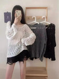 Zingj Spring And Summer New Korean Version Loose Hollowed-Out Sweater Pullover V-Collar Long-Sleeved Blouse Popular Style For