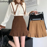 Mini Skirts Women Autumn Corduroy Pleated Tender Warm Thicken Classic Retro Solid High Waist Stylish A-lien Hipster